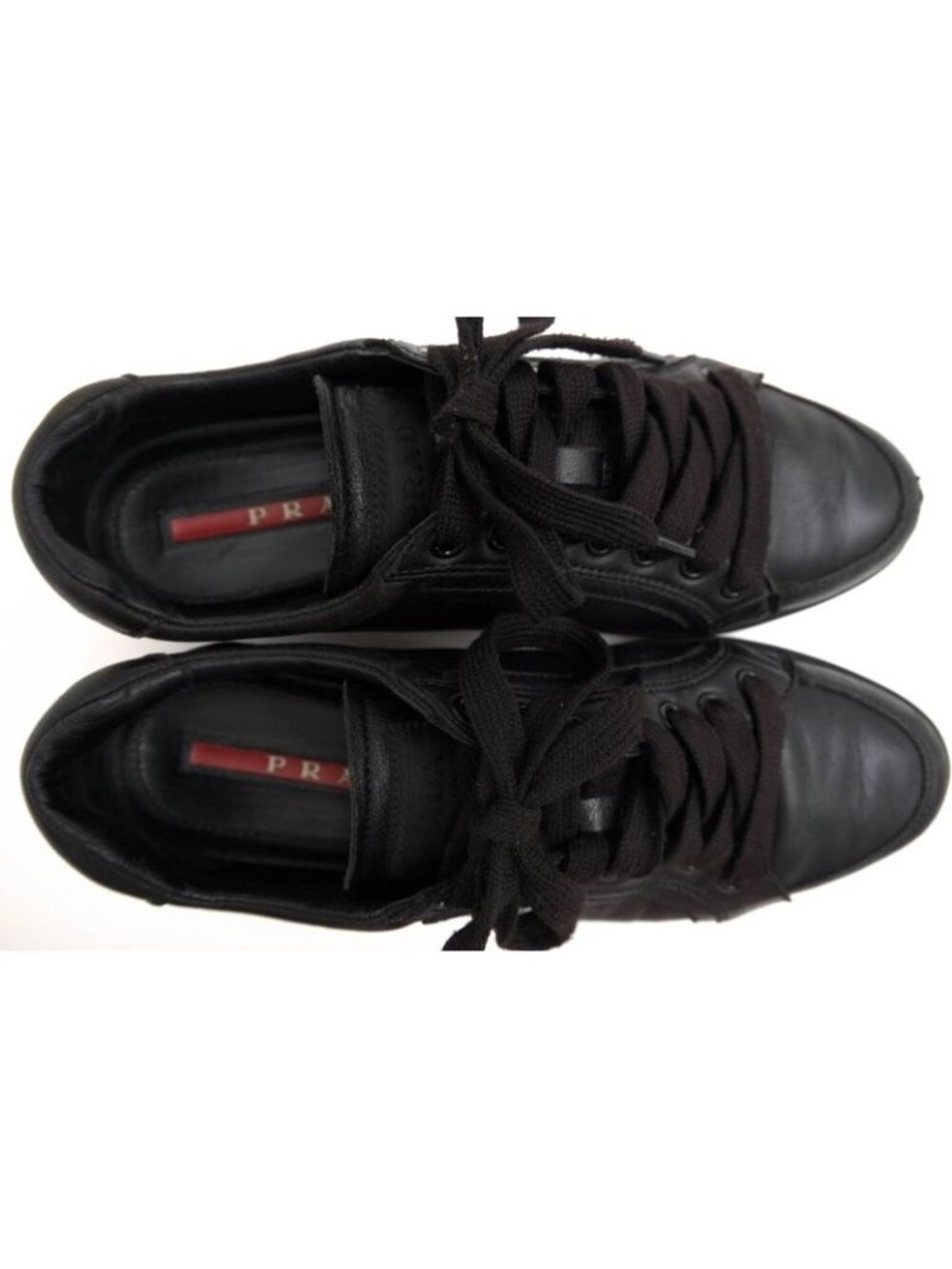 Prada Shoes Sneakers Low Cut Women Leather Black 3 E5620 - Picture 5 of 9
